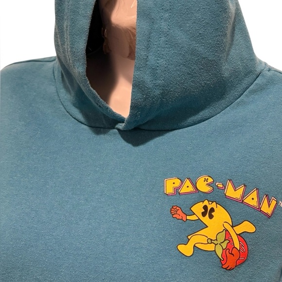 PAC-MAN Vintage Inspired Blue Hoodie Sweatshirt 80s Retro Size Small - Picture 7 of 9